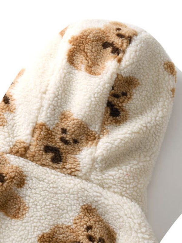 Norvielle Damen Kapuzensweatshirt Teddyfell Muster Lockeres Design