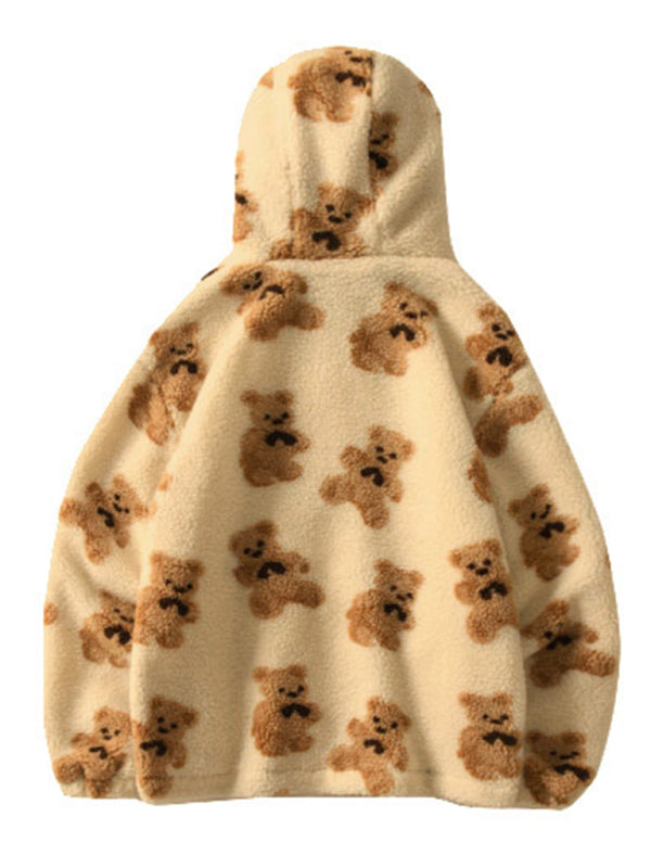 Norvielle Damen Kapuzensweatshirt Teddyfell Muster Lockeres Design - Norvielle
