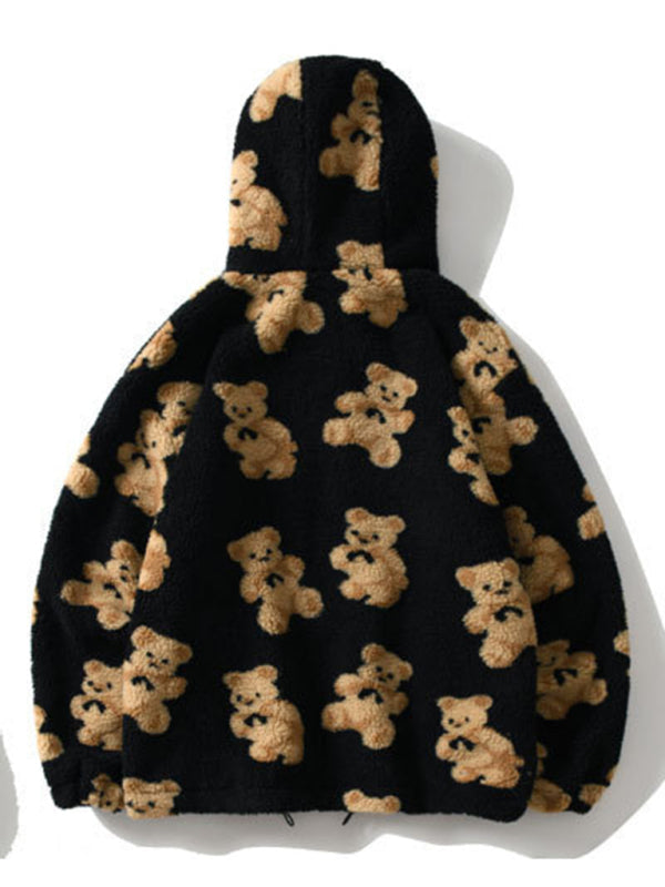 Norvielle Damen Kapuzensweatshirt Teddyfell Muster Lockeres Design