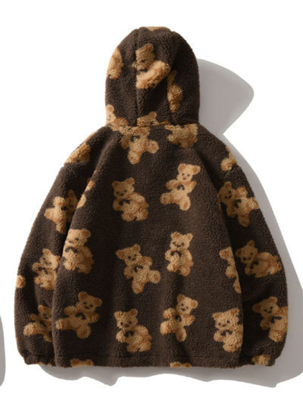 Norvielle Damen Kapuzensweatshirt Teddyfell Muster Lockeres Design