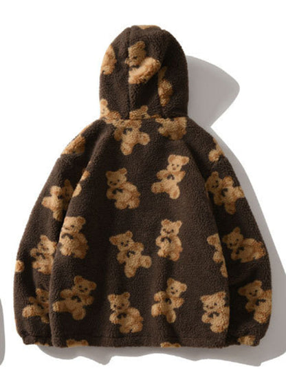 Norvielle Damen Kapuzensweatshirt Teddyfell Muster Lockeres Design