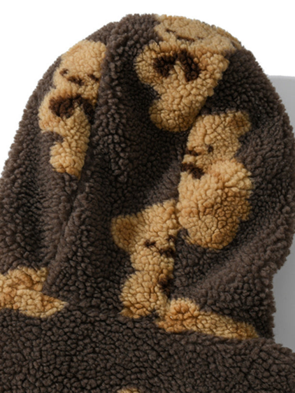 Norvielle Damen Kapuzensweatshirt Teddyfell Muster Lockeres Design
