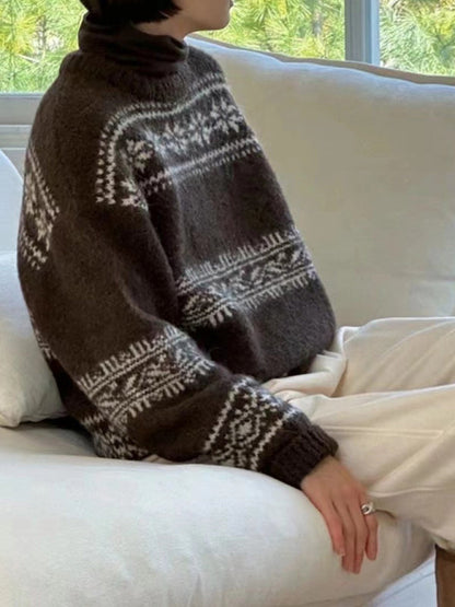 Damen Lässiger Winterpullover Nordisches Muster
