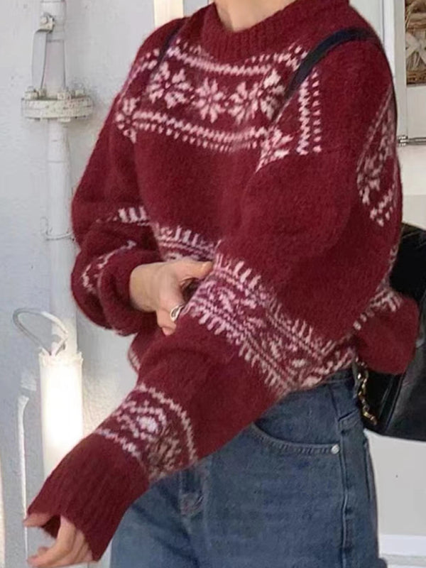 Damen Lässiger Winterpullover Nordisches Muster - Norvielle