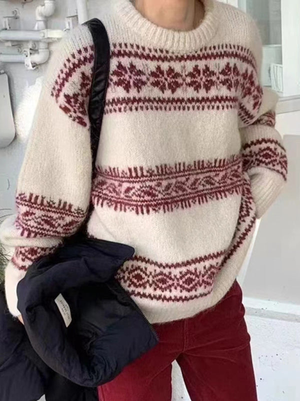 Damen Lässiger Winterpullover Nordisches Muster