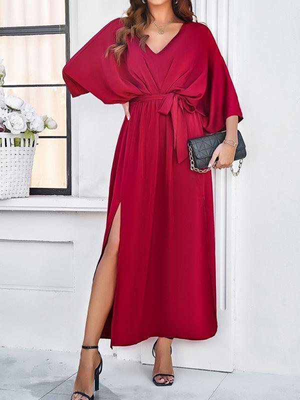 Damen Elegantes V-Ausschnitt Kleid Lockere Passform - Norvielle