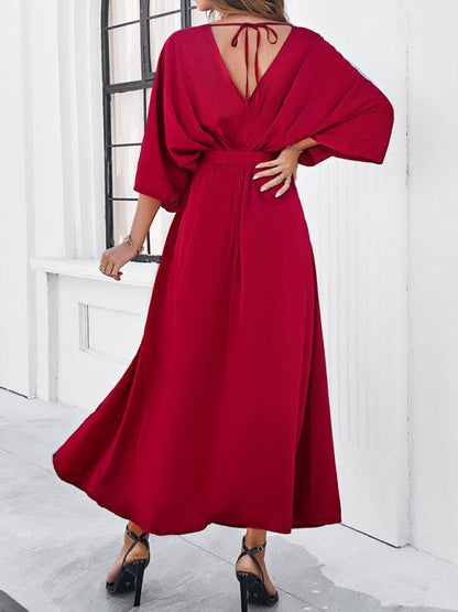 Damen Elegantes V-Ausschnitt Kleid Lockere Passform