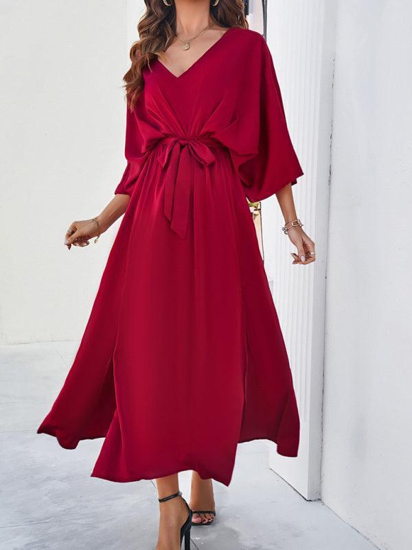 Damen Elegantes V-Ausschnitt Kleid Lockere Passform