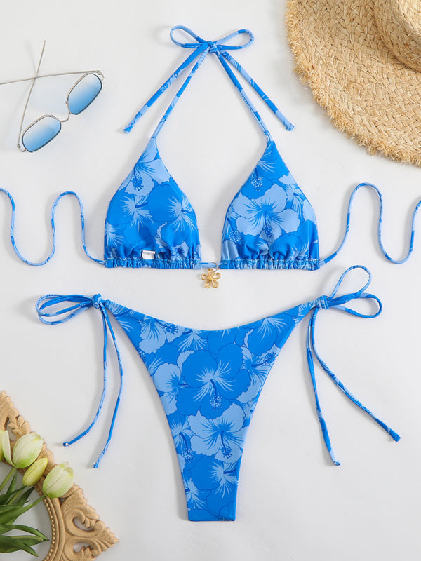 Norvielle Damen Halterneck-Bikini Blumenmuster