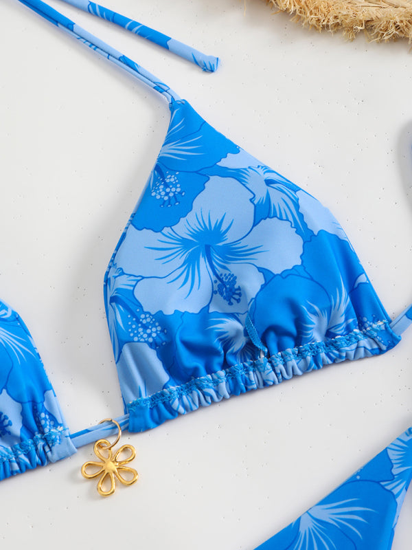 Norvielle Damen Halterneck-Bikini Blumenmuster
