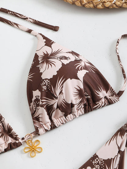 Norvielle Damen Halterneck-Bikini Blumenmuster