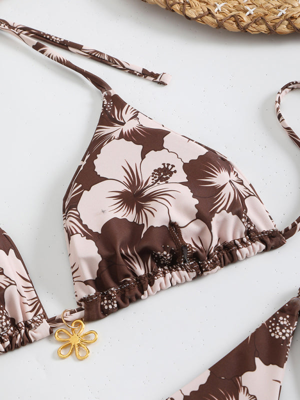 Norvielle Damen Halterneck-Bikini Blumenmuster