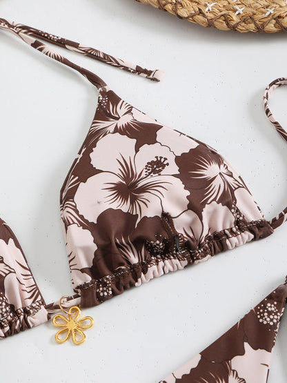 Norvielle Damen Halterneck-Bikini Blumenmuster