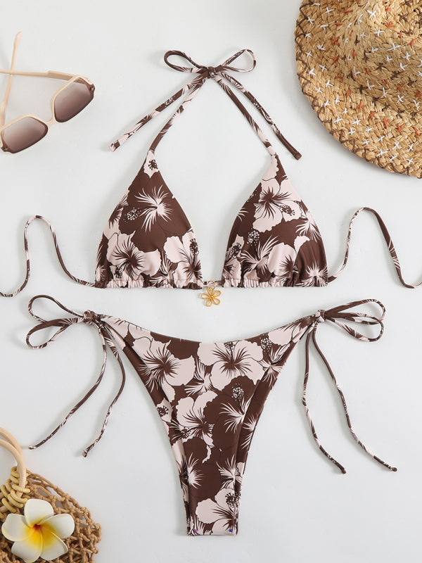 Norvielle Damen Halterneck-Bikini Blumenmuster