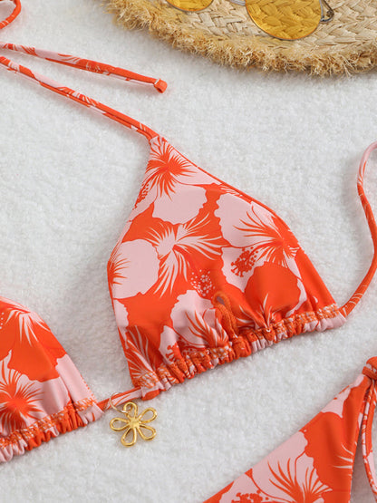 Norvielle Damen Halterneck-Bikini Blumenmuster