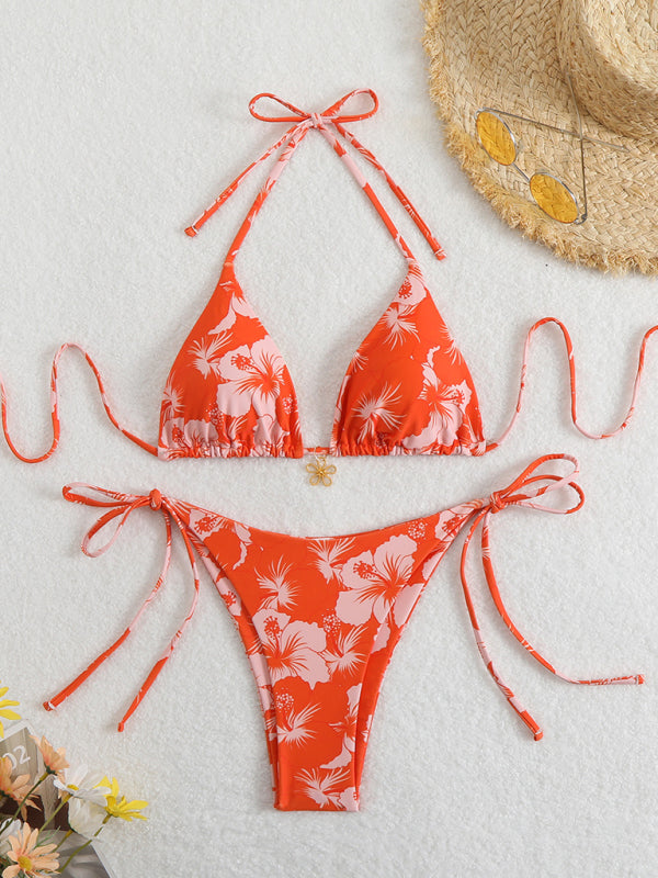 Norvielle Damen Halterneck-Bikini Blumenmuster