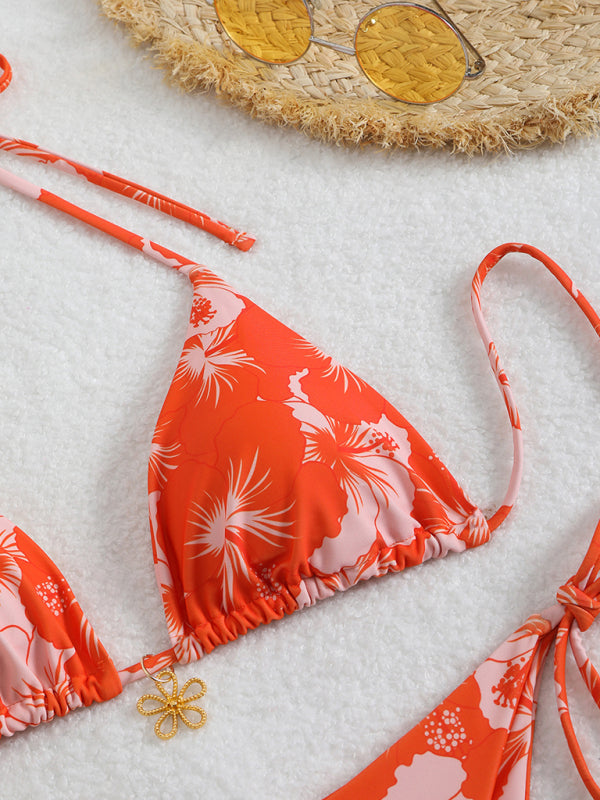 Norvielle Damen Halterneck-Bikini Blumenmuster