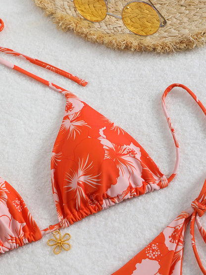 Norvielle Damen Halterneck-Bikini Blumenmuster