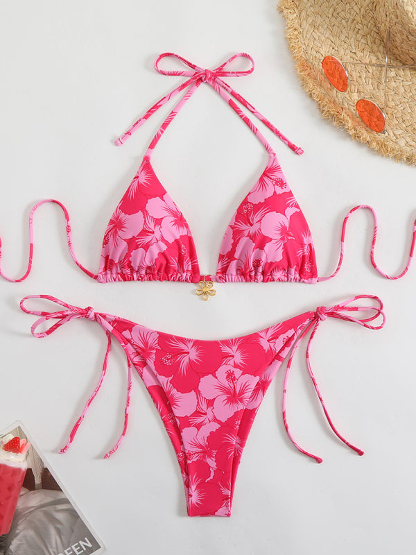 Norvielle Damen Halterneck-Bikini Blumenmuster