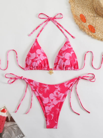Norvielle Damen Halterneck-Bikini Blumenmuster