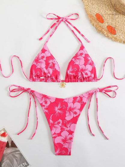 Norvielle Damen Halterneck-Bikini Blumenmuster