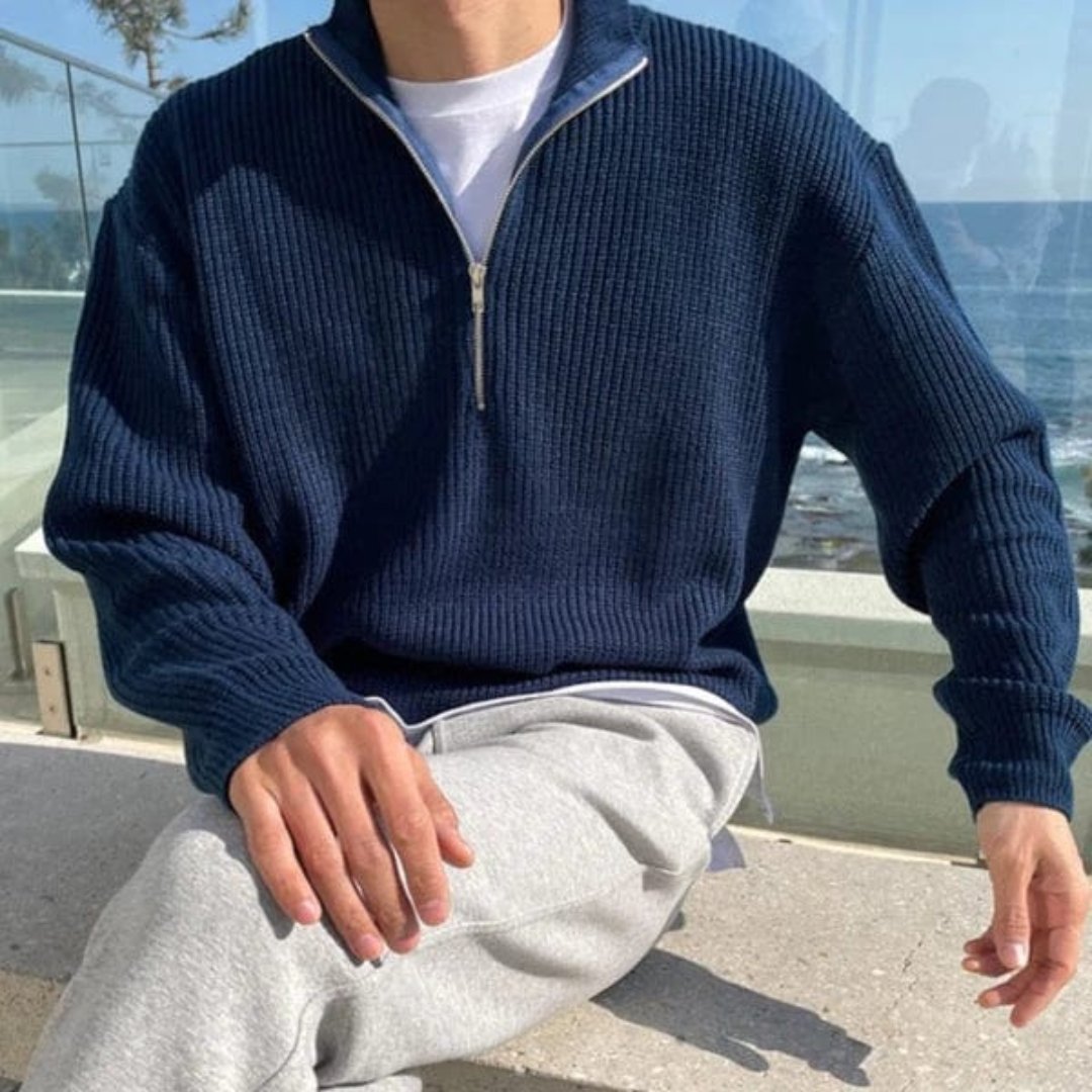 Herren Halbzip Pullover Strukturierter Schnitt Stehkragen