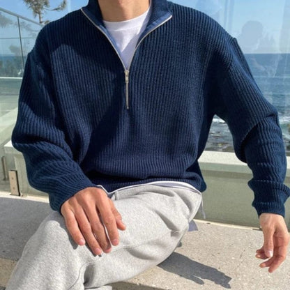 Herren Halbzip Pullover Strukturierter Schnitt Stehkragen