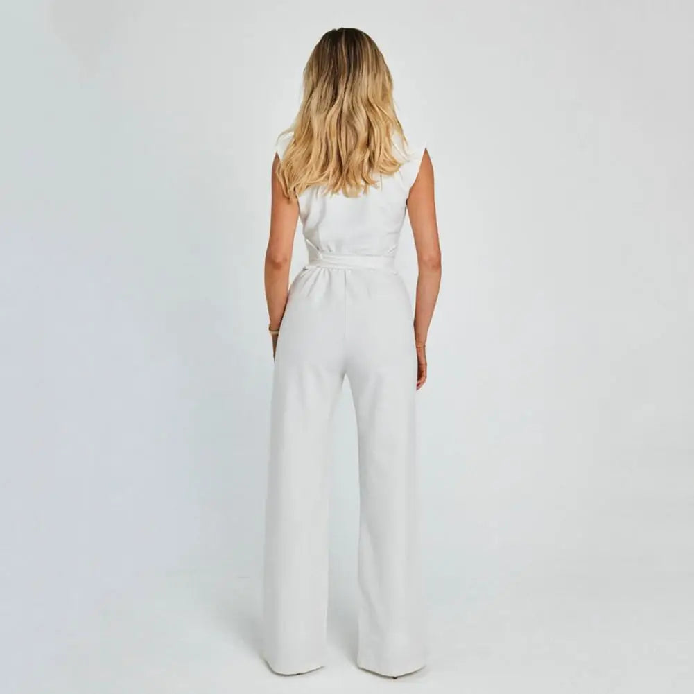 Elegante Damen Jumpsuit V-Ausschnitt
