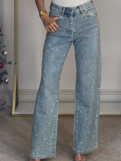 Damen Jeans Glänzend Gerade Form - Norvielle
