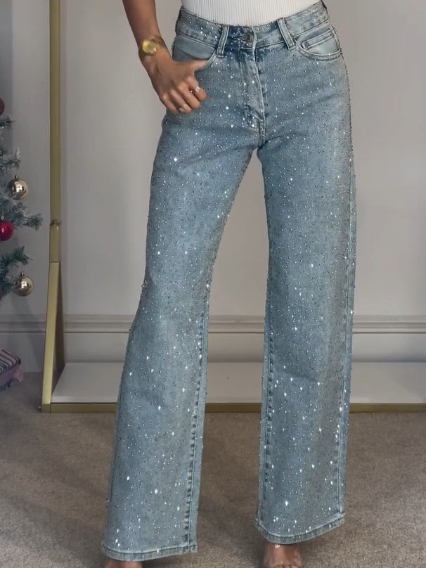 Damen Jeans Glitzer Weite Bein - Norvielle