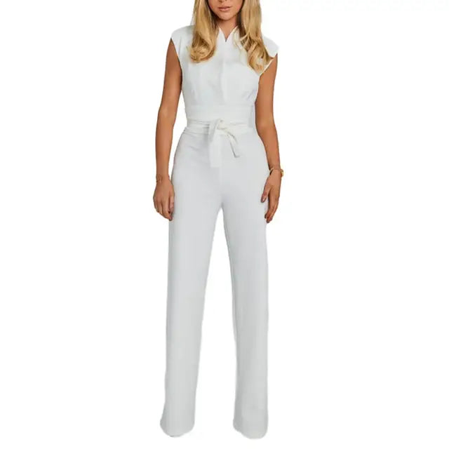 Elegante Damen Jumpsuit V-Ausschnitt