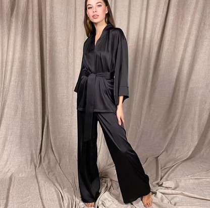Norvielle Damen Pyjama-Set Weiches Satin - Norvielle