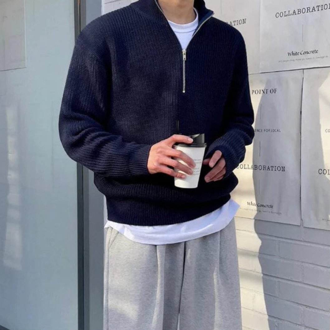 Herren Halbzip Pullover Strukturierter Schnitt Stehkragen