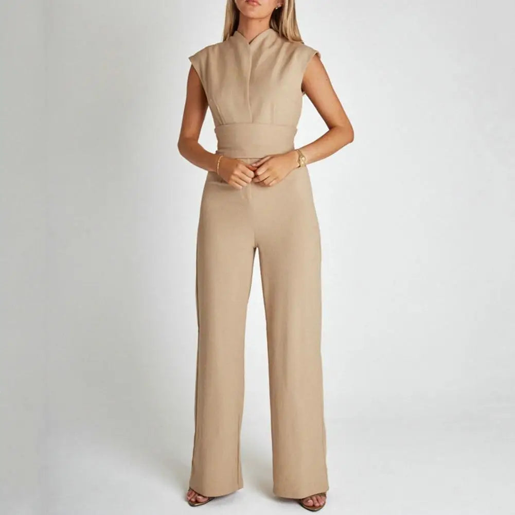 Elegante Damen Jumpsuit V-Ausschnitt