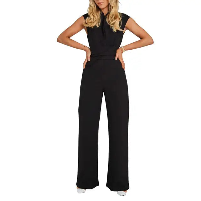 Elegante Damen Jumpsuit V-Ausschnitt