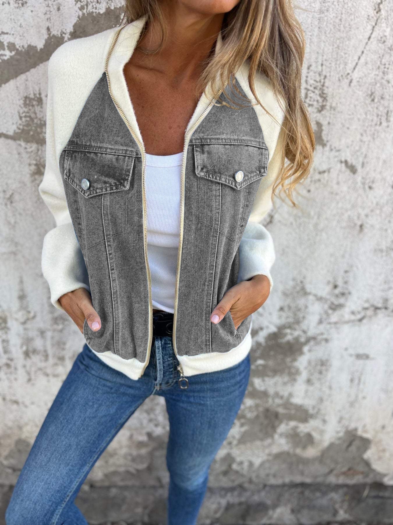 Damen Jacke Strukturiert Glatt Schwarz - Norvielle