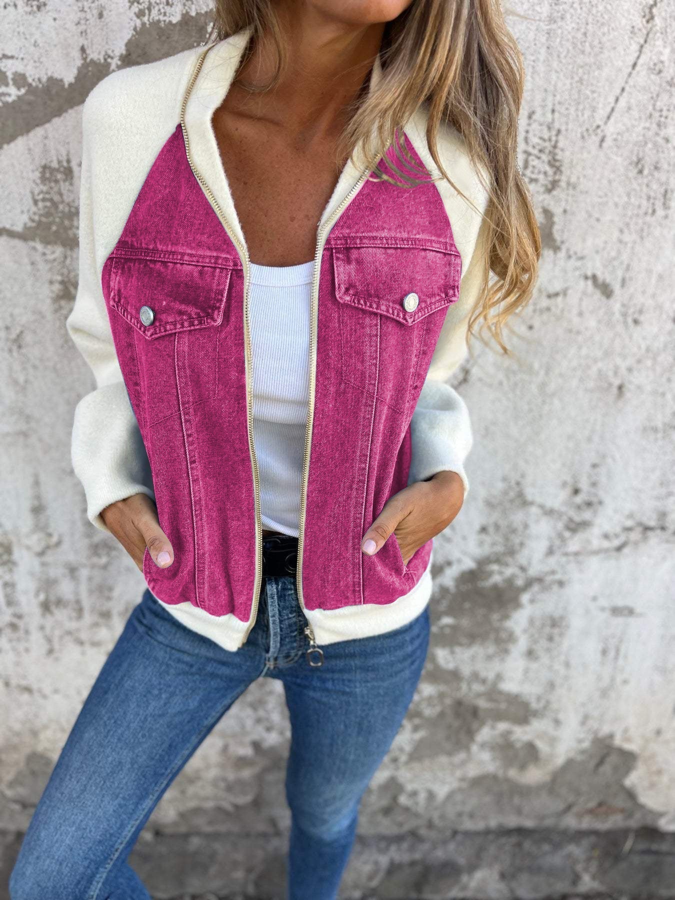 Damen Jacke Strukturiert Glatt