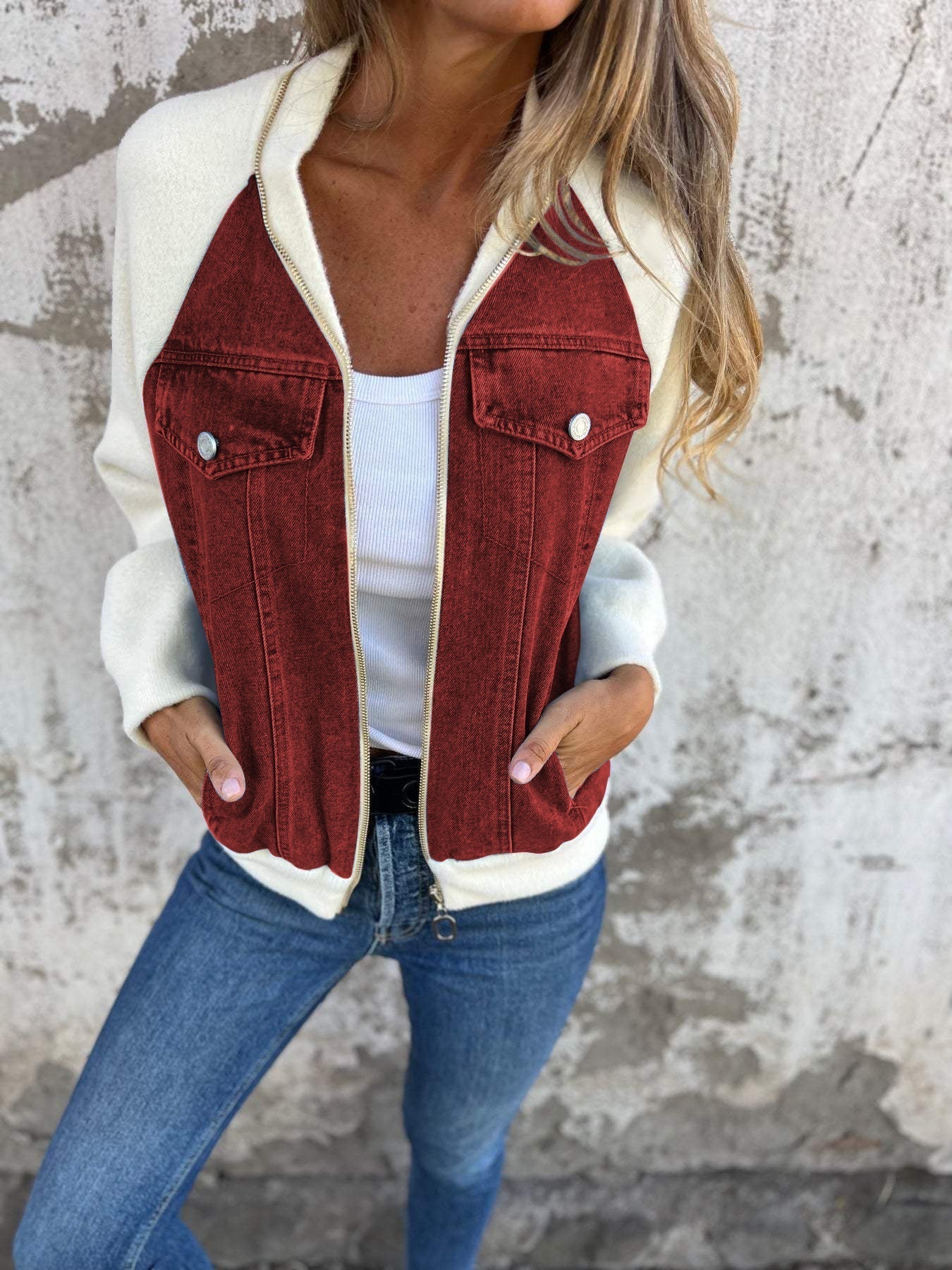 Damen Jacke Strukturiert Glatt