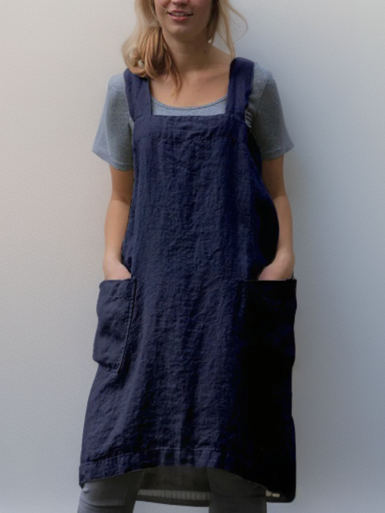 Damen Kleid Schürzenform Mit Taschen Durchgehend