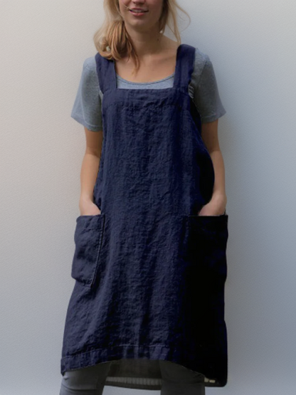Damen Kleid Schürzenform Mit Taschen Durchgehend
