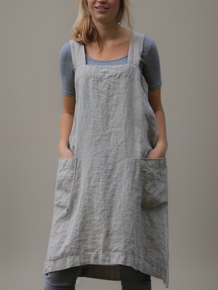 Damen Kleid Schürzenform Mit Taschen Durchgehend