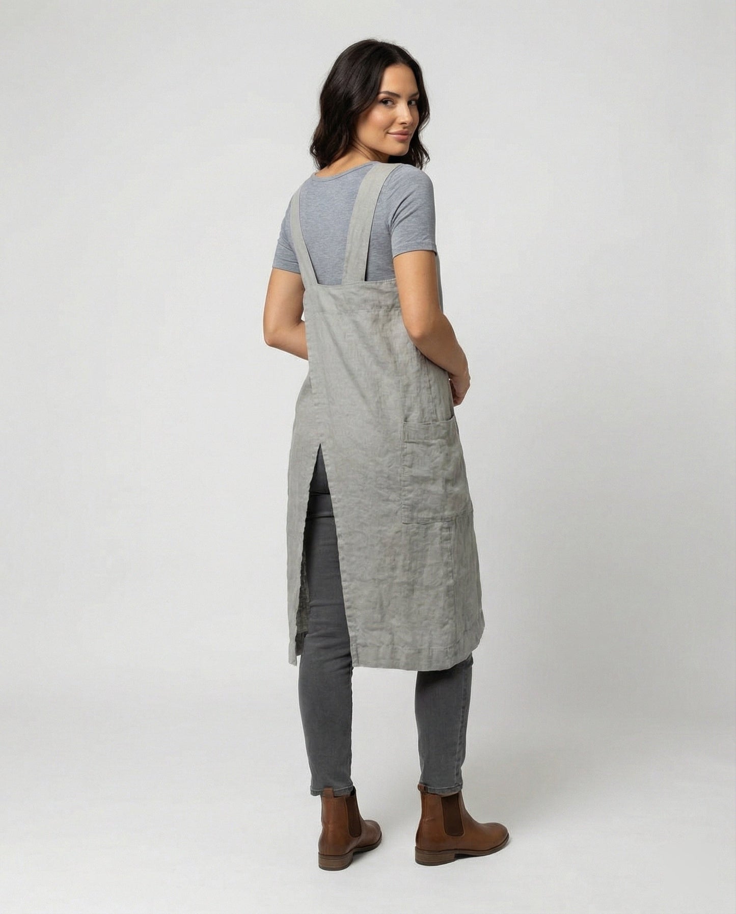 Norvielle Damen Schürzenkleid aus Baumwolle mit Taschen