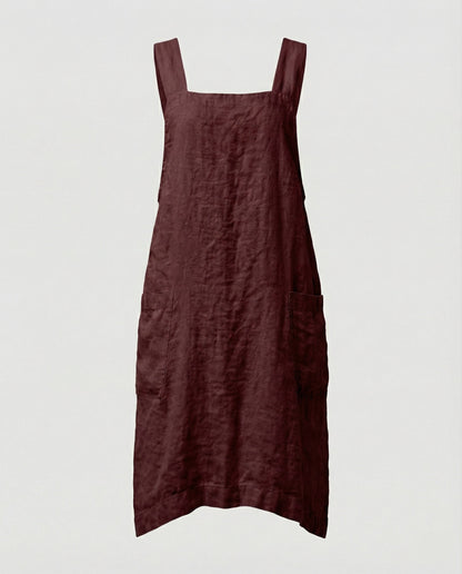 Norvielle Damen Schürzenkleid aus Baumwolle mit Taschen