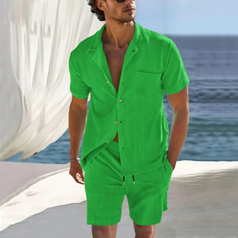 Herren Shorts Set Kurzarmhemd Sommerstil