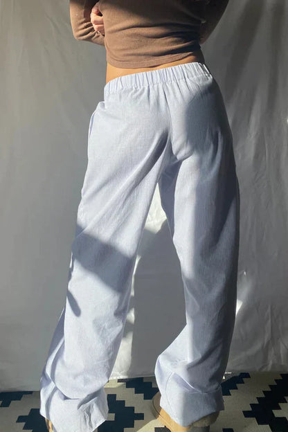 Damen Loose Fit Hose Gestreift Elastisch