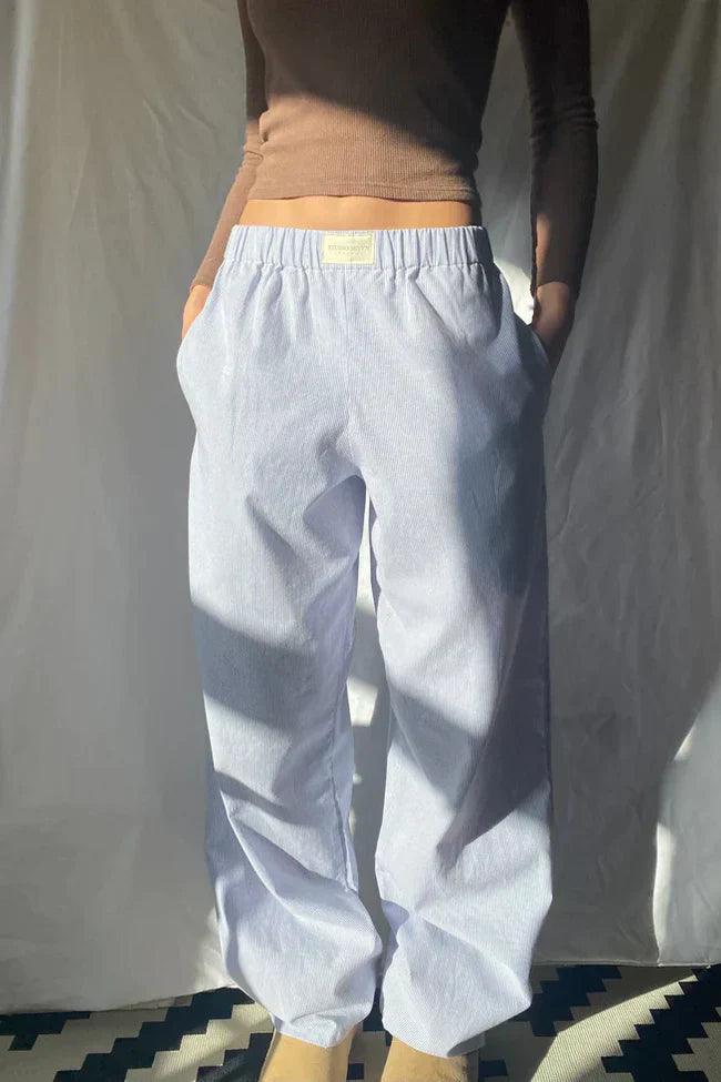 Damen Loose Fit Hose Gestreift Elastisch
