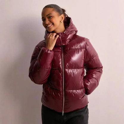 Damen Kurz-Pufferjacke Leicht Glänzend Schwarz - Norvielle