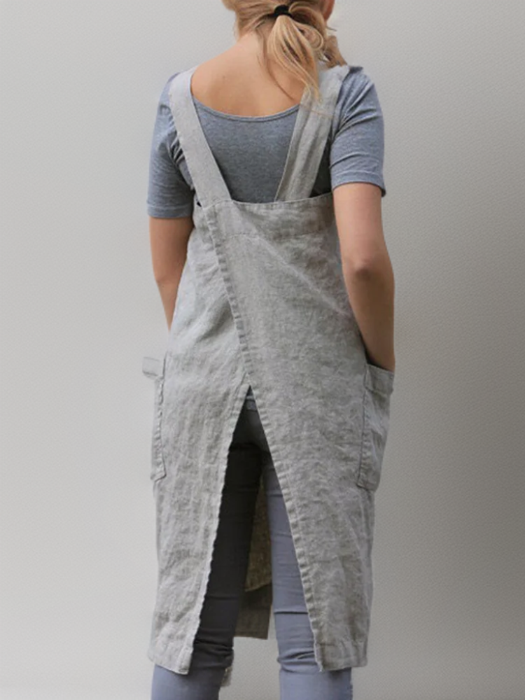 Damen Kleid Schürzenform Mit Taschen Durchgehend - Norvielle