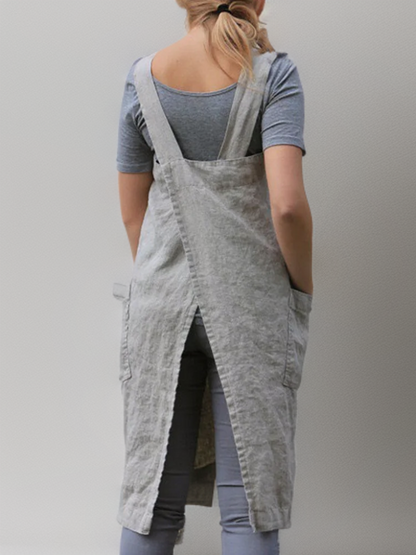 Damen Kleid Schürzenform Mit Taschen Durchgehend - Norvielle