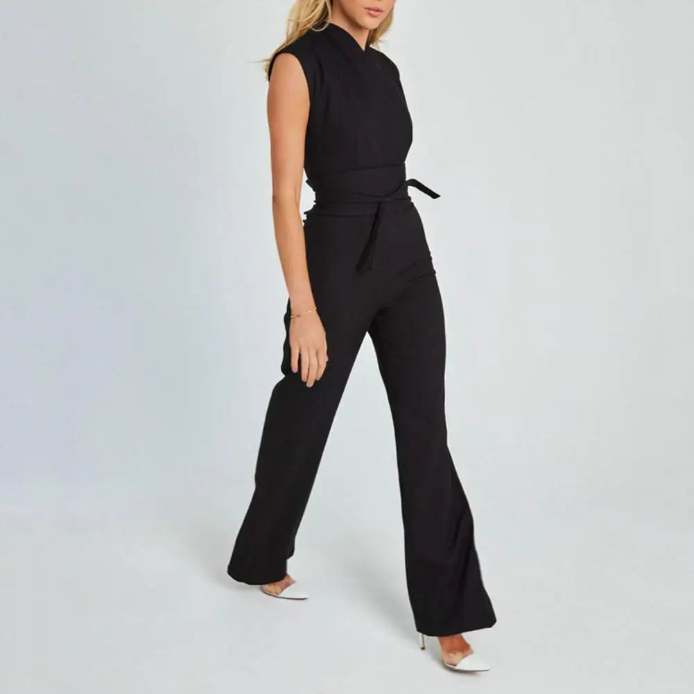 Elegante Damen Jumpsuit V-Ausschnitt